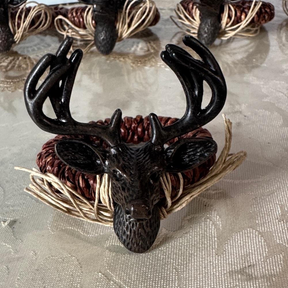 Mudpie Deer Napkin Ring Metal Jute Lodge Rustic 4 Piece set - Picture 3 of 8